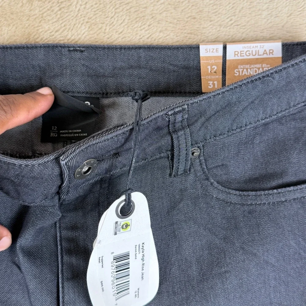 prAna Kayla High Rise Jean 12 Regular Dark Grey Denim Solid 1968371 NWT